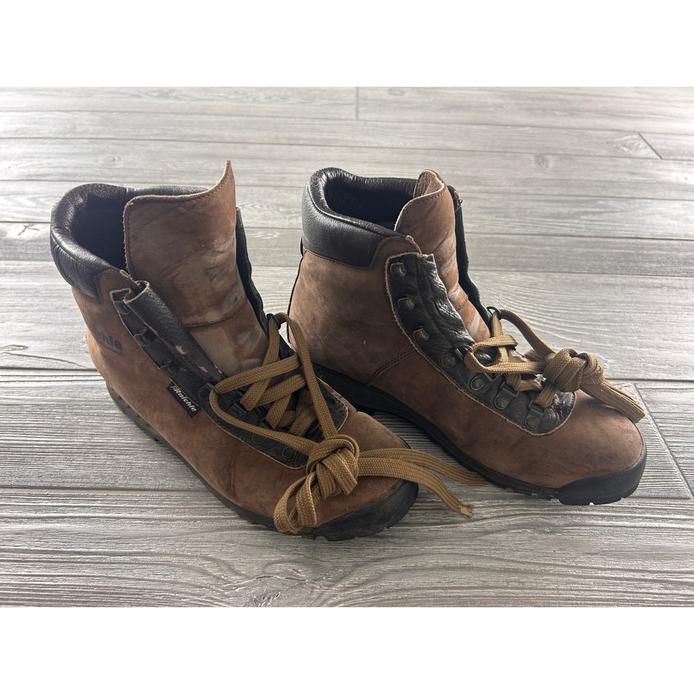 Raichle Swiss Made Brown Nubuck Leather Hiking Boots Vibram Sole Mens 9